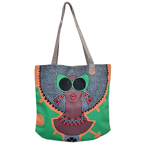 Tasche mit Kunstdruck aus Kenia (grün/orange)