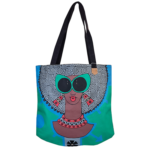 Tasche mit Kunstdruck aus Kenia (grün/blau)