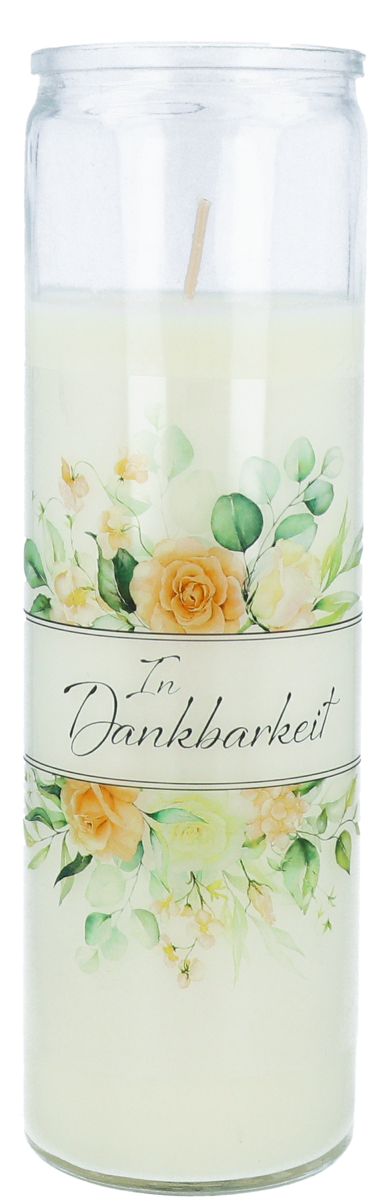 Gedenkkerze aus Glas "In Dankbarkeit"
