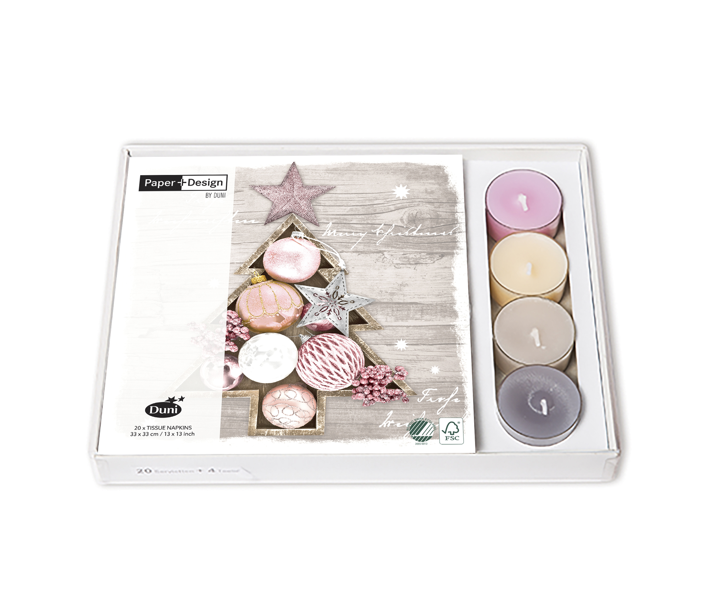 Servietten - Weihnachtliche Kombibox mit Teelichtern