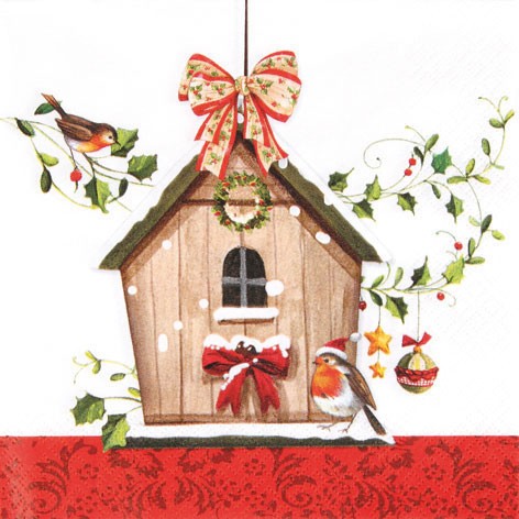 Serviette - Winter Bird House